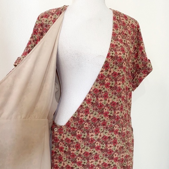 FRANK & OAK PINK GREEN COLORFUL FLORAL SHORT SLEEVE WRAP DRESS - M - Picture 7 of 10